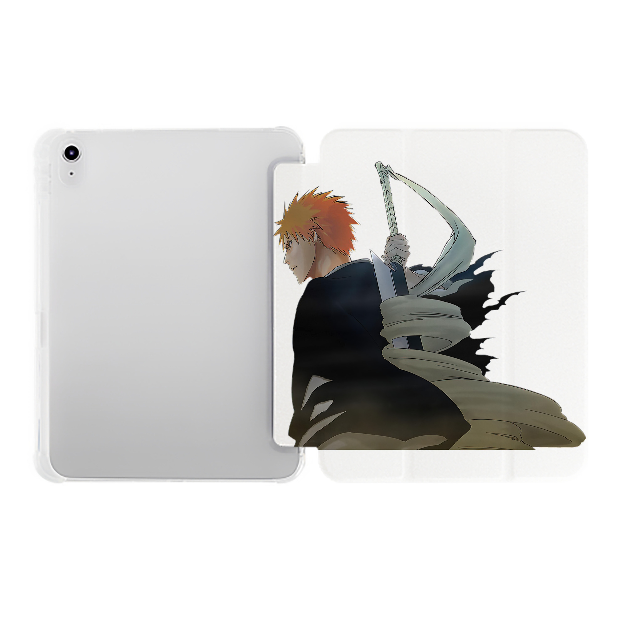 （画像用） ブリーチ 黒崎一護（くろさき いちご）BLEACH Kurosaki Ichigo IPad ケース ペン収納付き 三つ折りスタンド PUレザー×シリコン 対応機種9.5/10.5/10.9インチ